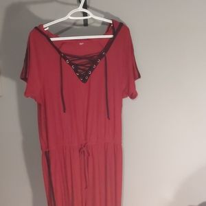 long maroon jumpsuit